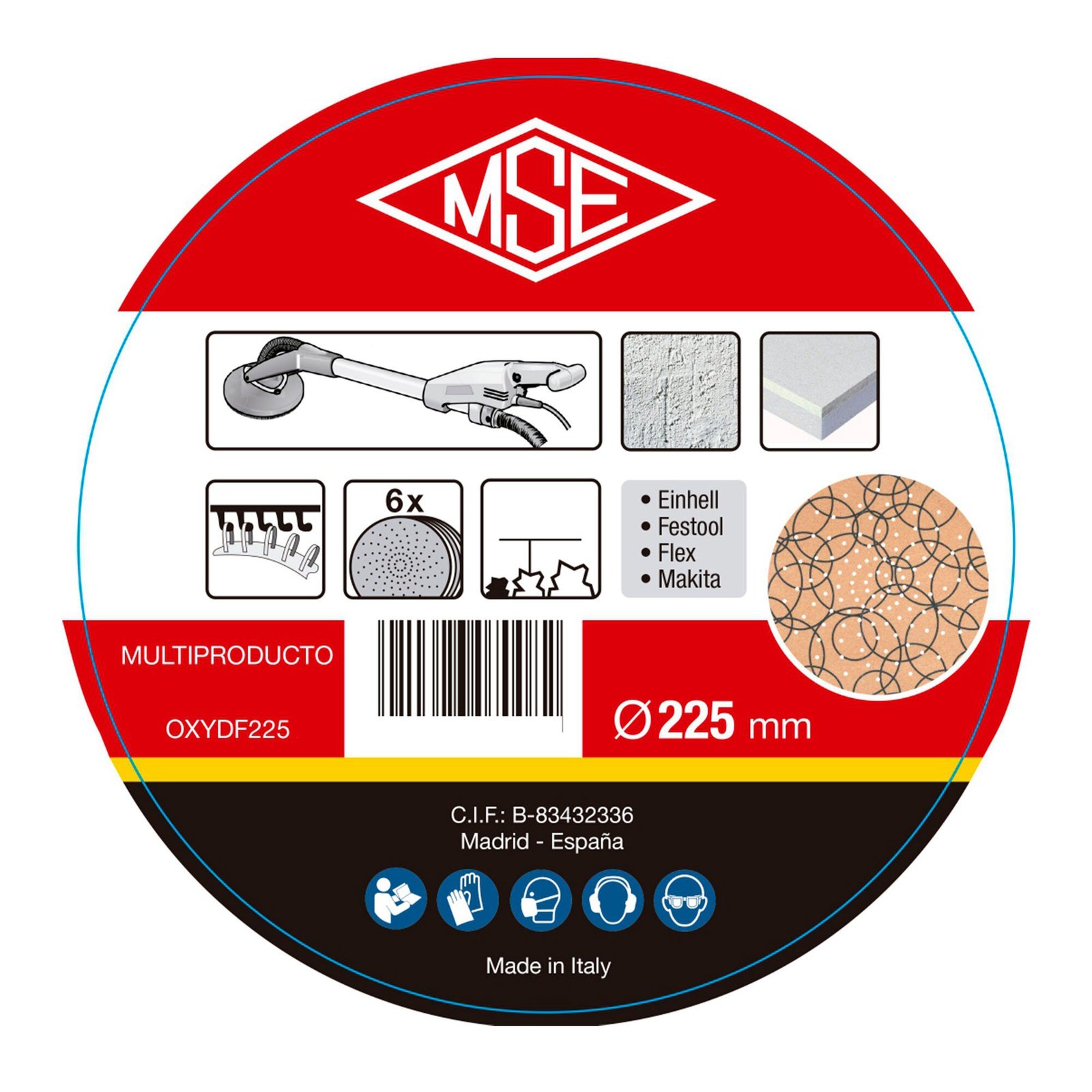 Pack 6 Un. Discos Cevik de lija 225mm Oxy multiperforados grano 40