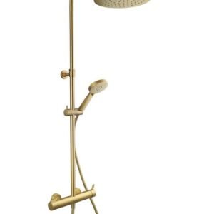 Equipo de ducha Baho RONDO monomando telescópico oro cepillado