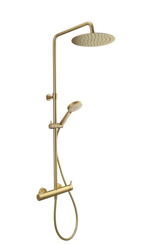 Equipo de ducha Baho RONDO monomando telescópico oro cepillado