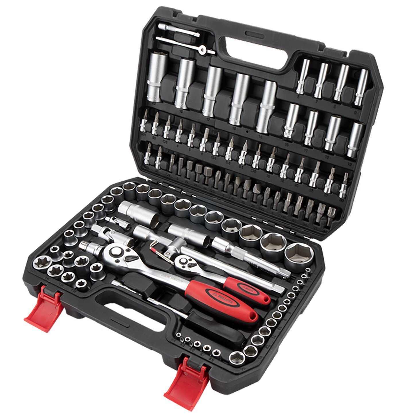 Pz. Juego de llaves de vaso 108 piezas con cuadrado de 1/4' -  1/2' y accesorios Bellota / 26592H108