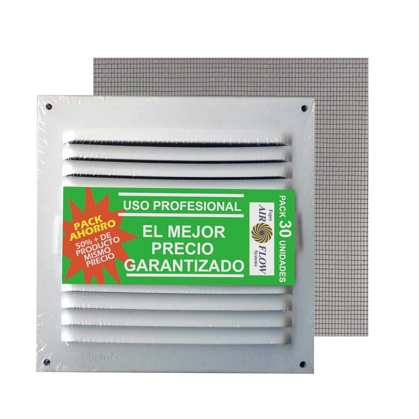 Pack 30 uds. rejilla Fepre 15x15 0.6 blanca con mosquitera