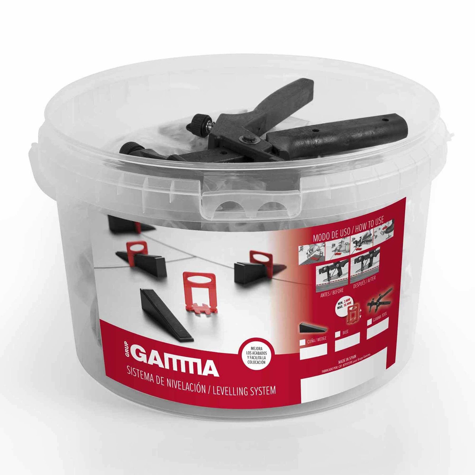 Kit nivelacion Gamma (1 tenaza, 100 bases 1mm, 100 cuñas)