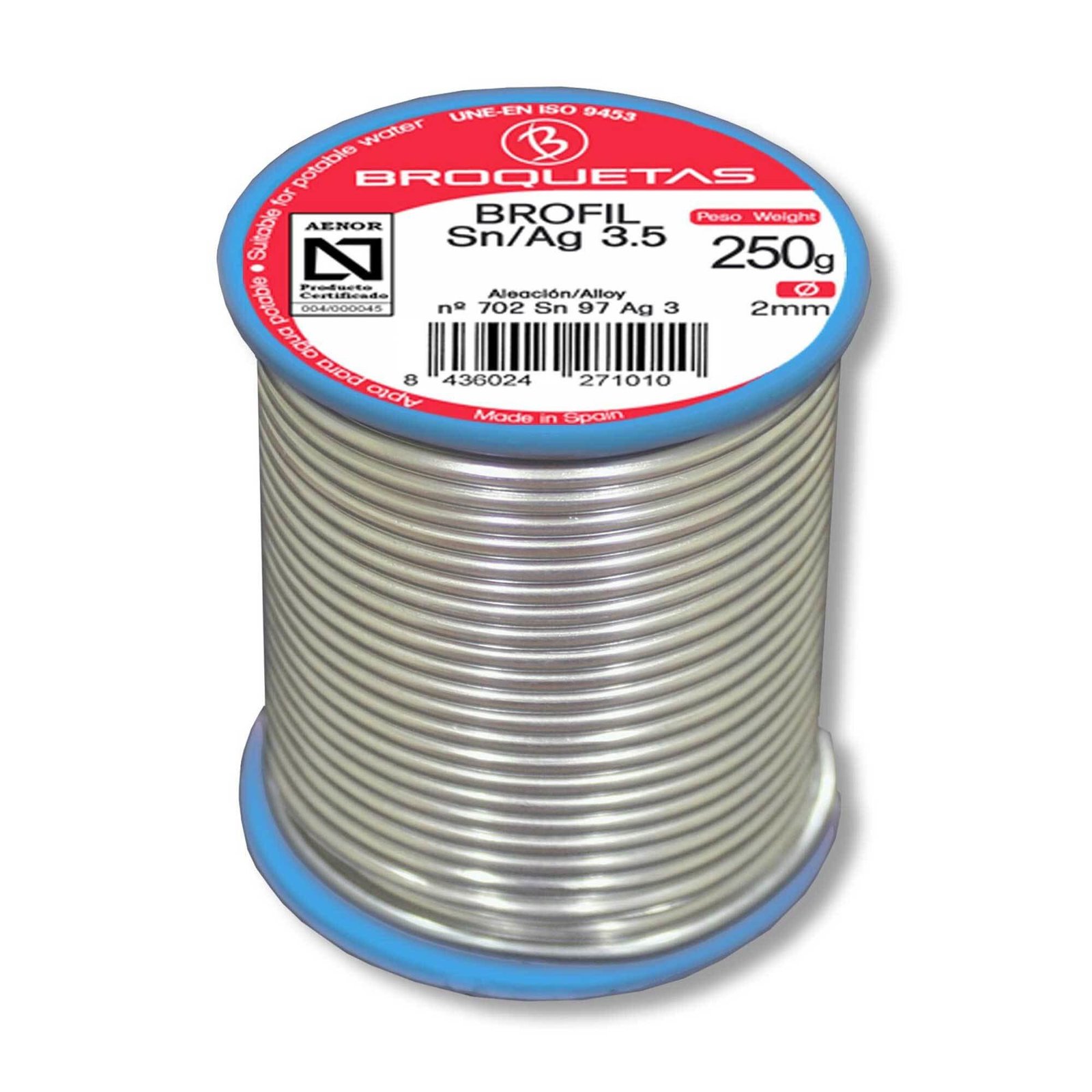 Hilo soldadura estaño broquetas 3.5 ag 250g aenor