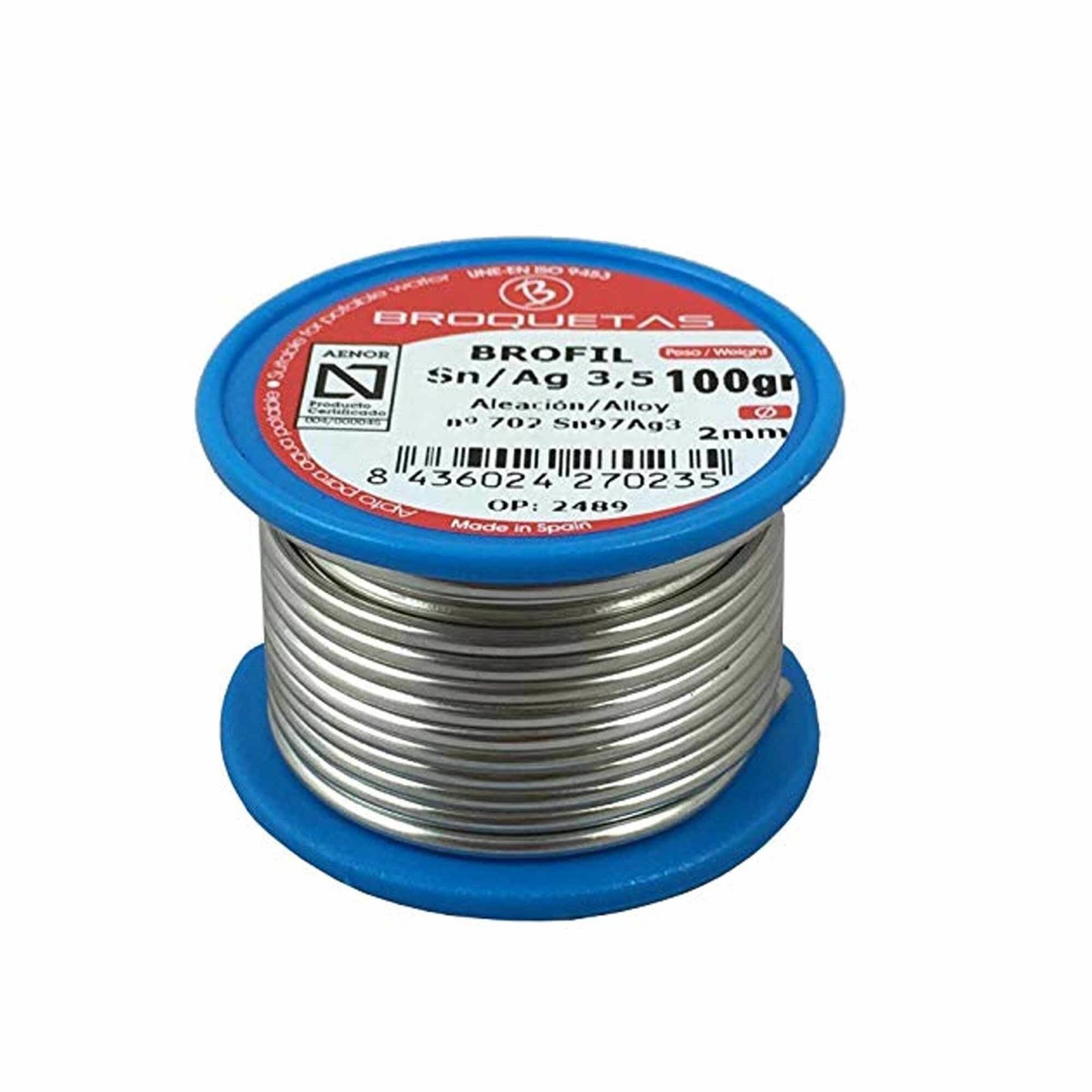 Hilo soldadura estaño broquetas 3.5 ag 100g. aenor