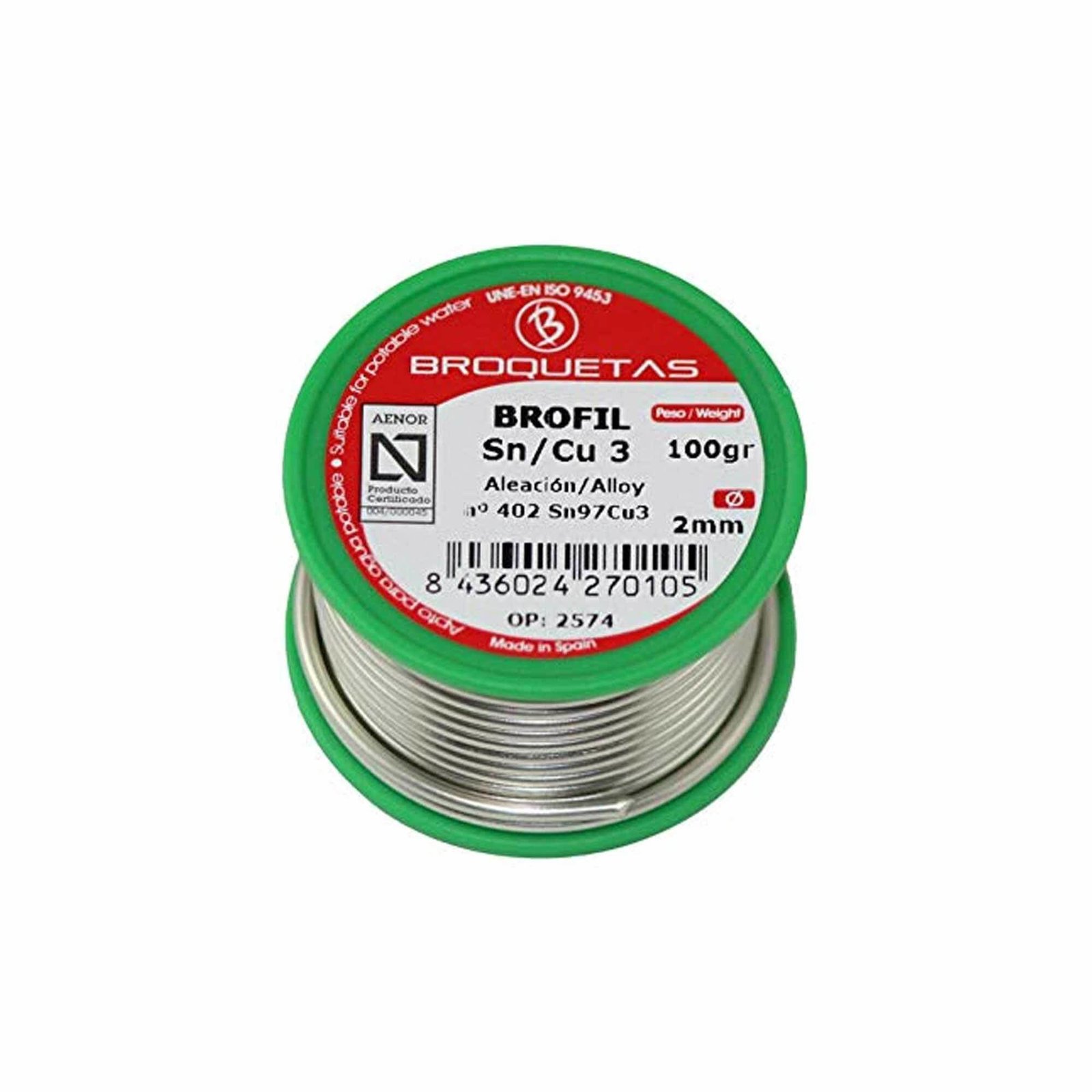 Hilo soldadura estaño broquetas 3 cu 100g. aenor