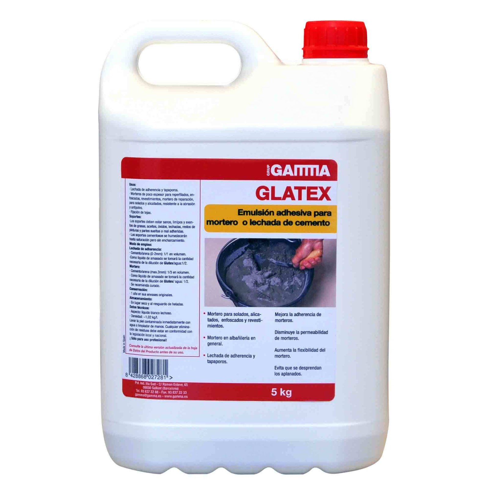 Garrafa Gamma GLATEX emulsión adhesiva para mortero 5kg