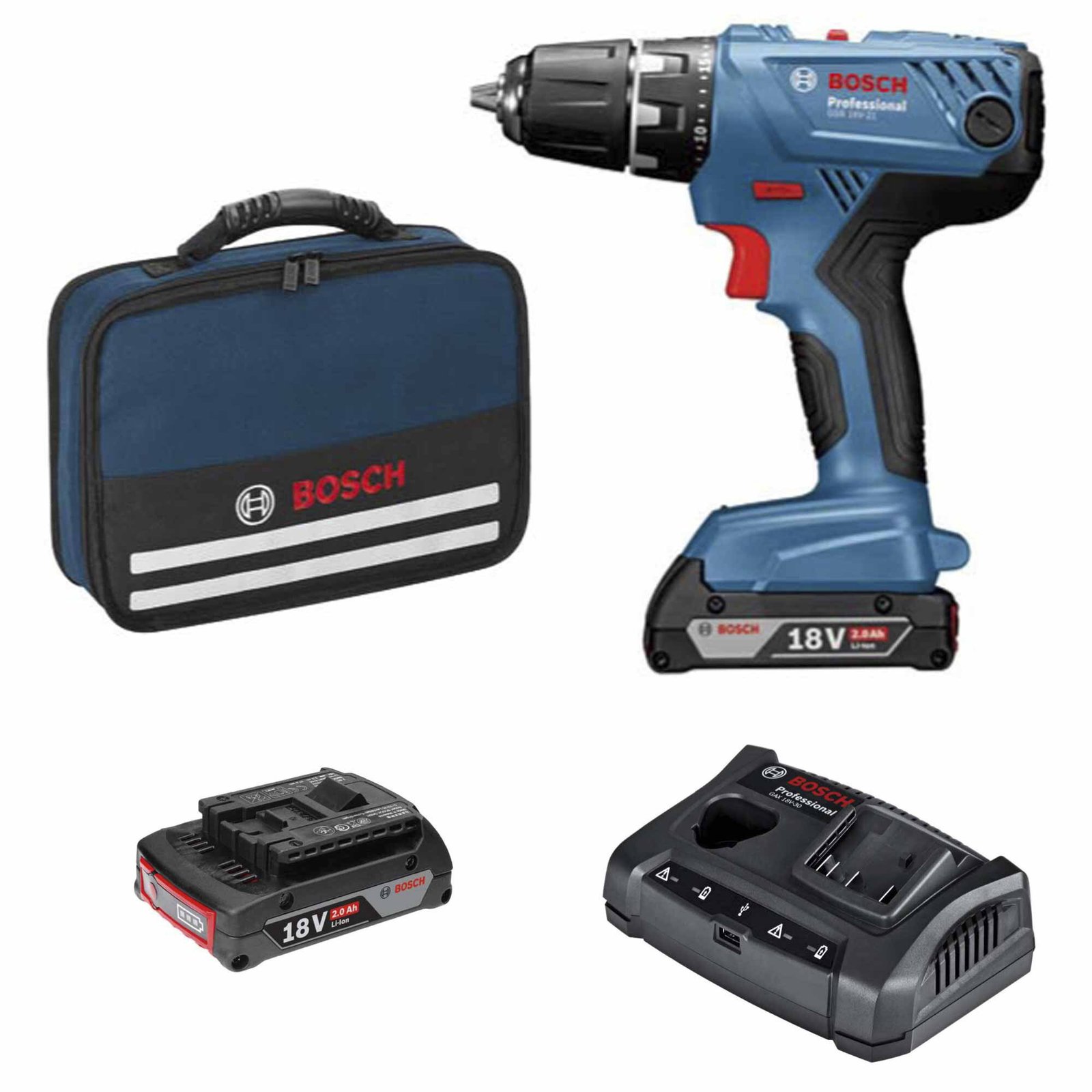 Pz.Bosch taladro gsb 18v-21+2x2.0 ah + bolsa