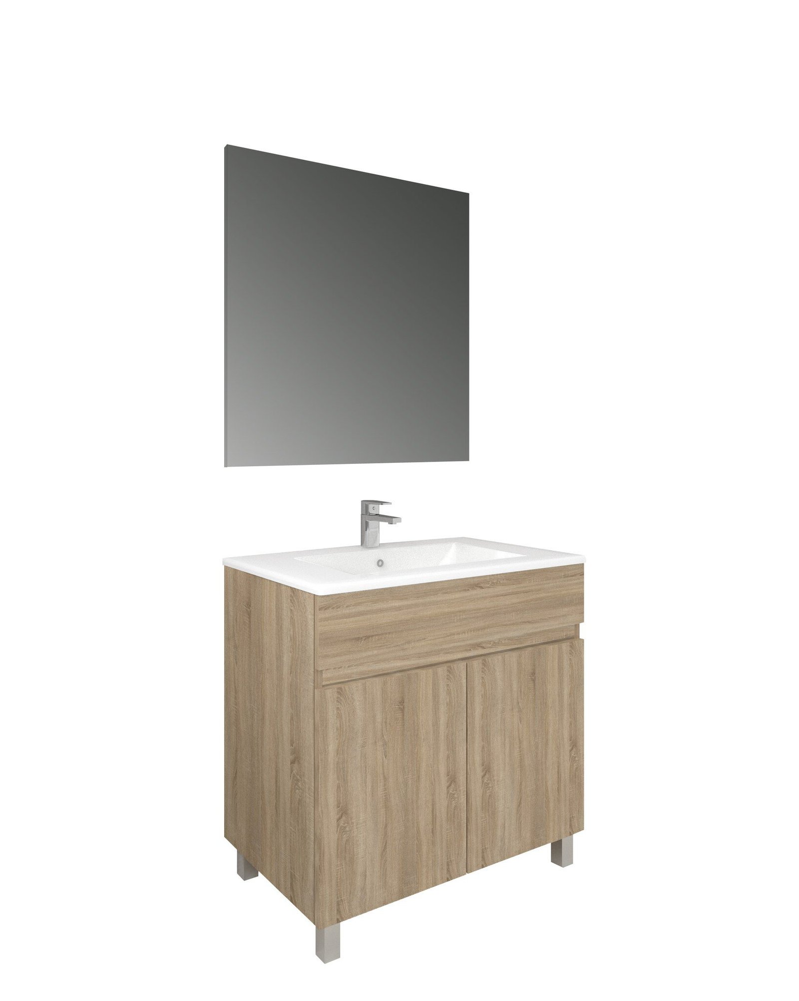 Conjunto Baho matty a suelo 80 dos puertas roble cambrian espejo liso